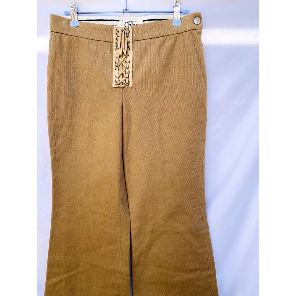 Chloe Tan Flare Suede Lace Up Bell Bottom Pants - Picture 2 of 6